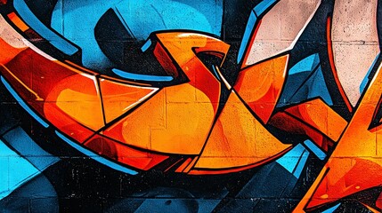 Sticker -   Wall with orange-blue abstract painting