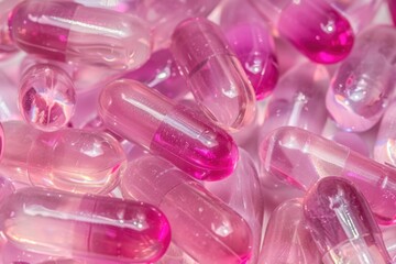 Poster - Close-up of pink pills arranged neatly on a flat surface, suitable for medical or pharmaceutical illustrations