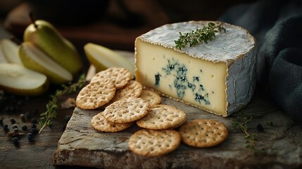 Wall Mural -   Cheese on cutting board with crackers and apple slices