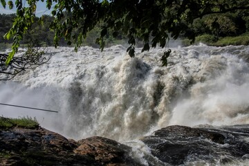 rapids on the river nile at the murchison waterfalls in Uganda