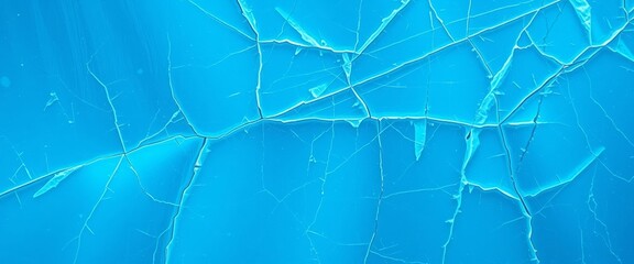 Wall Mural - Electric Blue Glowing Cracks on Fractured Ice, Chilly Abstract Scene