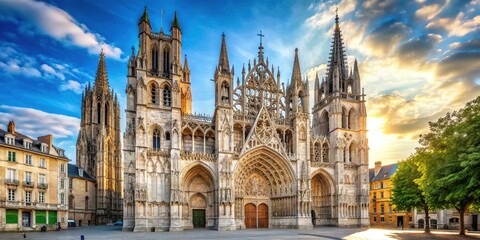 Stunning Architectural Details of Rouen Cathedral in France Captured on a Clear Sunny Day