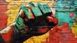 © rehan - A Graffiti Fist Painted on a Brick Wall