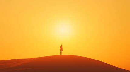 Sticker - Silhouette of a person standing on a hill at sunset.