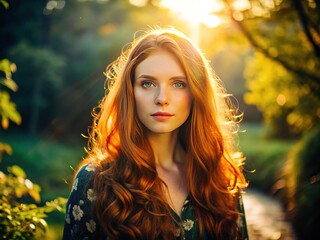 Vibrant ginger hair illuminated by sunlight showcasing natural beauty in an outdoor setting