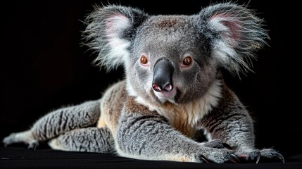 Cute koala bear on isolated black background