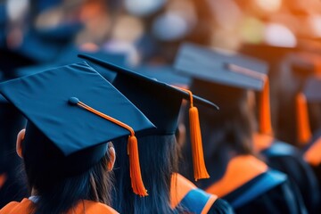 Wall Mural - graduation, close up student hats in during commencement success graduates of the university, Concept education congratulation. geneative ai