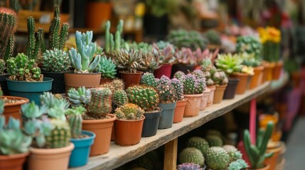 At the flower shop, there are little succulents and cactuses.