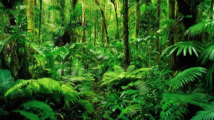 Poster -   A lush green forest, filled with numerous trees and plants