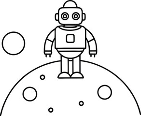 Space Robot Discovers a Planet Vector Art for Kids Coloring Experience
