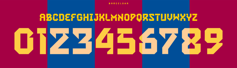 Leinwandbilder - Retro sports typography, angular geometric display style, bold and powerful font for sports branding, jersey numbers, team merchandise. Vector typeset