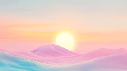 Sticker - A colorful sunrise over a mountain range with soft, pastel hues.