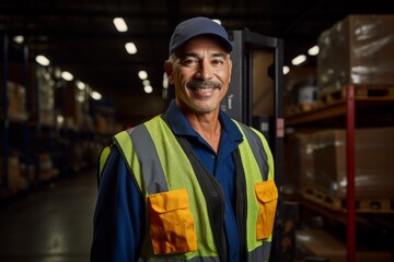 Canvas Print - Portrait of a hispanic middle aged male warehouse worker