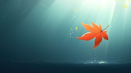 Canvas Print -   A red leaf floats atop water, bathed in sunlight