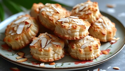 Artfully arranged coconut macaroons showcasing their delectable texture and deliciousness on an elegant plate