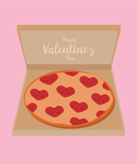 Wall Mural - Happy Valentine's Day  Illustration with Box At Pizza and Pepperoni Taste