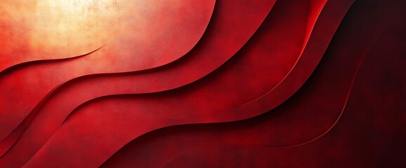 Sticker - Abstract red background with smooth wavy lines and glowing light effect.