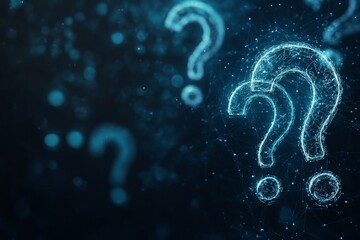Curiosity and inquiry represented by question marks on a dark blue background exploring AI data