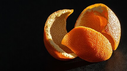 Wall Mural -   A peeled orange sits atop a table, its halved sides displayed side-by-side