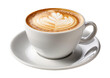 © aninna - cup of cappuccino with beautiful latte art served in a white cup and saucer, cut out
