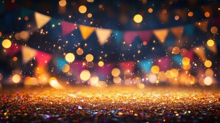 Golden Glitter with Bokeh and Flags, celebration , party , festive