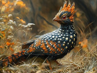 Wall Mural - Vibrant Bird with Orange and Black Feathers in a Lush Forest