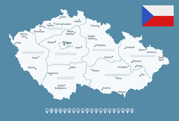 czech republic - detailed country map with cities and regions. infographic icons. vector illustratio