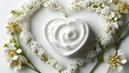 Heart-Shaped Elegance: Luxurious White Skincare Cream on Pristine Background