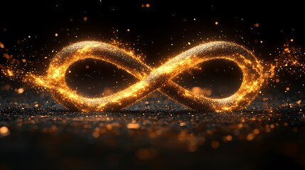 Wall Mural -  gold infinity symbol made of glowing particles on a black background design 