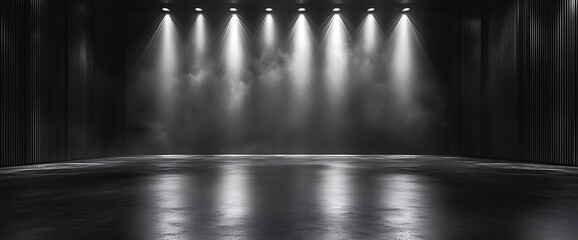 Canvas Print - Empty stage with spotlights and smoke.