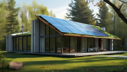 Wall Mural - Sustainable Passive Home Design Featuring Solar Panels and Eco-Friendly Elements