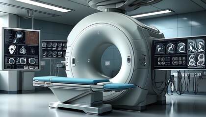 Wall Mural - Clinical MRI Machine in Modern Healthcare Environment with Ample Copy Space for Informative Medical Messaging