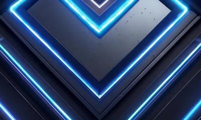 Wall Mural - 4k animation neon blue abstract glowing lines on a black background, featuring futuristic geometric 