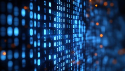 blue digital binary data on computer screen