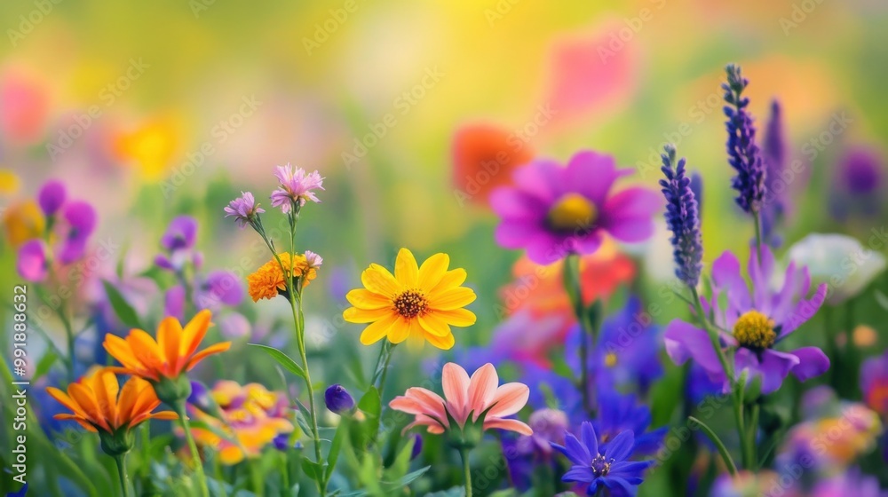  bright and colorful field of flowers with various vivid hues and intricate patterns
