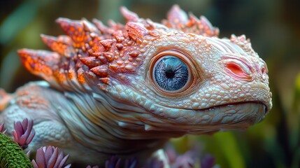 Wall Mural - Close Up of a Fantasy Lizard with Blue Eyes