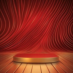 Wall Mural - Red and Gold Abstract Background with Podium.