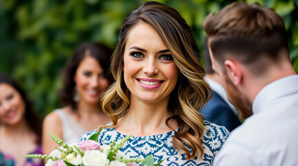 smiling girl with dark hair at a formal event