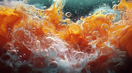 Wall Mural - Abstract Orange Liquid with Bubbles and Foam