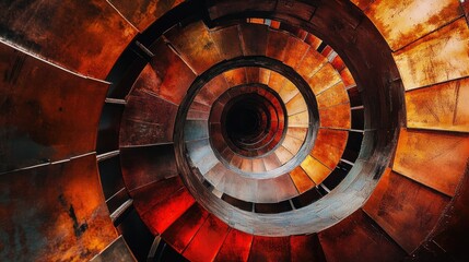 A Spiral Staircase Made of Rusted Metal Panels