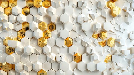 Poster - 3d rendering of abstract hexagon background in white and gold color