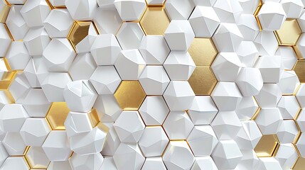 Poster - 3d rendering of abstract hexagon background in white and gold color