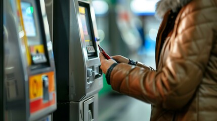 A person paying with card at machine in modern petrol station