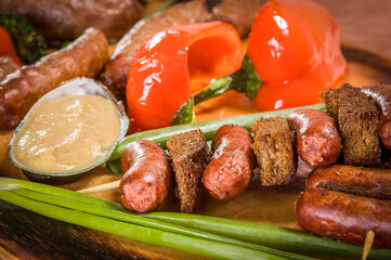 Sausage set with green onionand red pepper