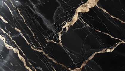 Luxurious Black Marble with Intricate Veining and Glossy Surfaces for Opulent Design Aesthetics