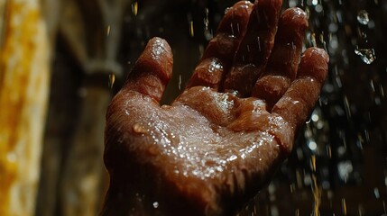 Sticker - Close Up of a Hand Catching Raindrops