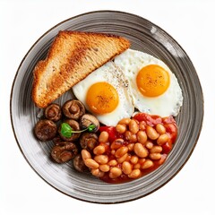 Wall Mural - vegetarian English breakfast over white, AI generated