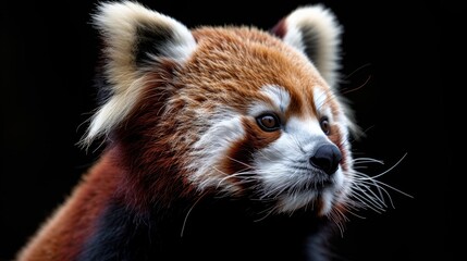 Wall Mural - Portrait of a red panda on an isolated black background