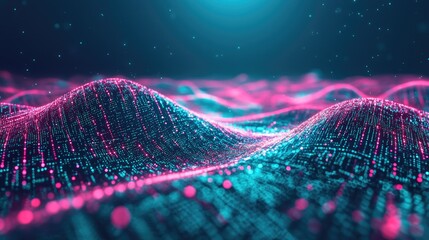 Wall Mural - Abstract digital landscape with glowing data waves