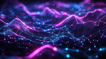 Wall Mural - Abstract digital landscape with vibrant neon waves